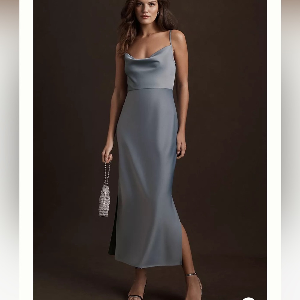 BHLDN Cali Satin Cowl-Neck Midi Slip Dress